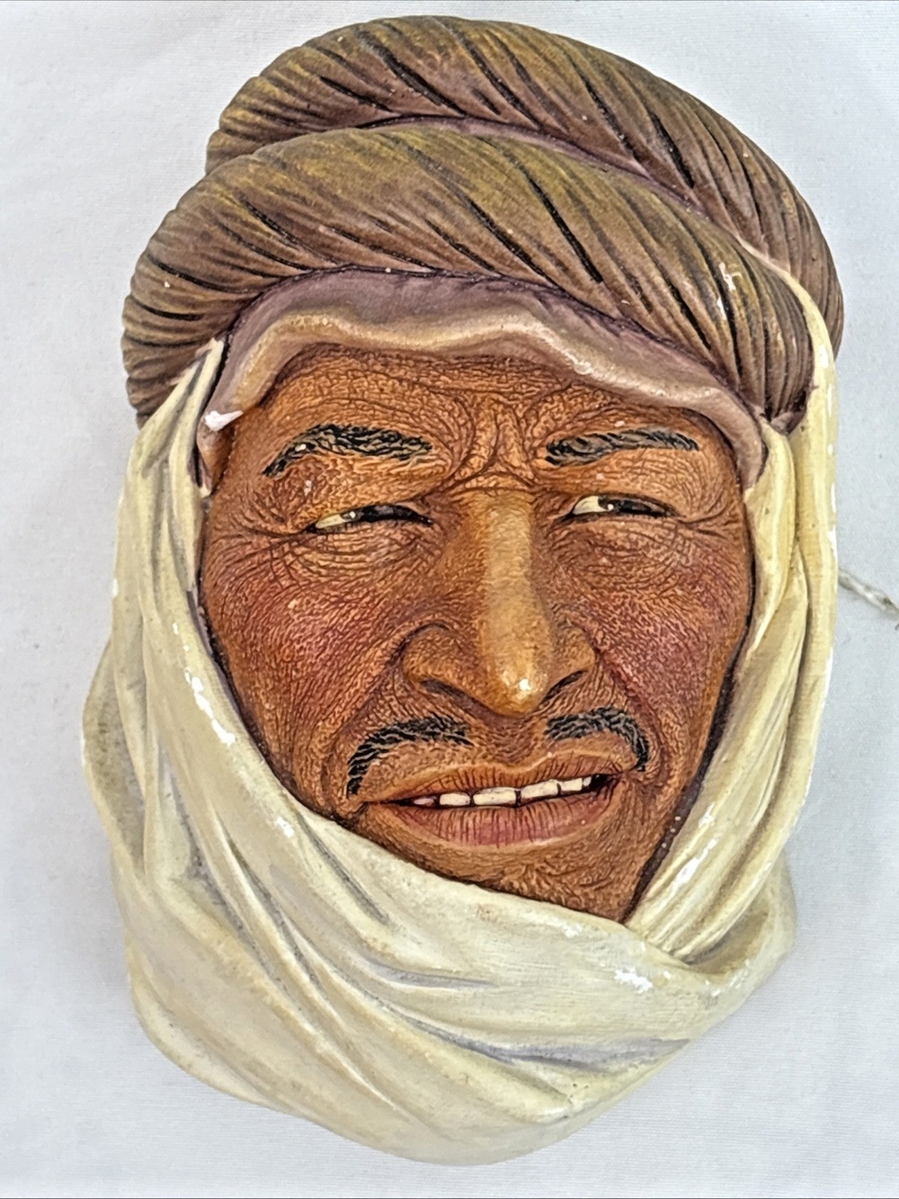 Vintage Chalkware Head Middle Eastern Yellow Turban Arab Wall Hanging Art